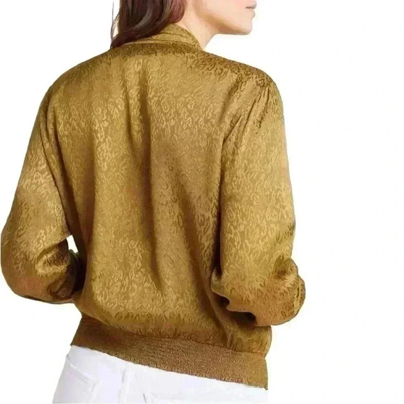 MAEVE Anthropologie Gold Brown Silky Leopard Light Bomber Jacket Size Small - Picture 2 of 10